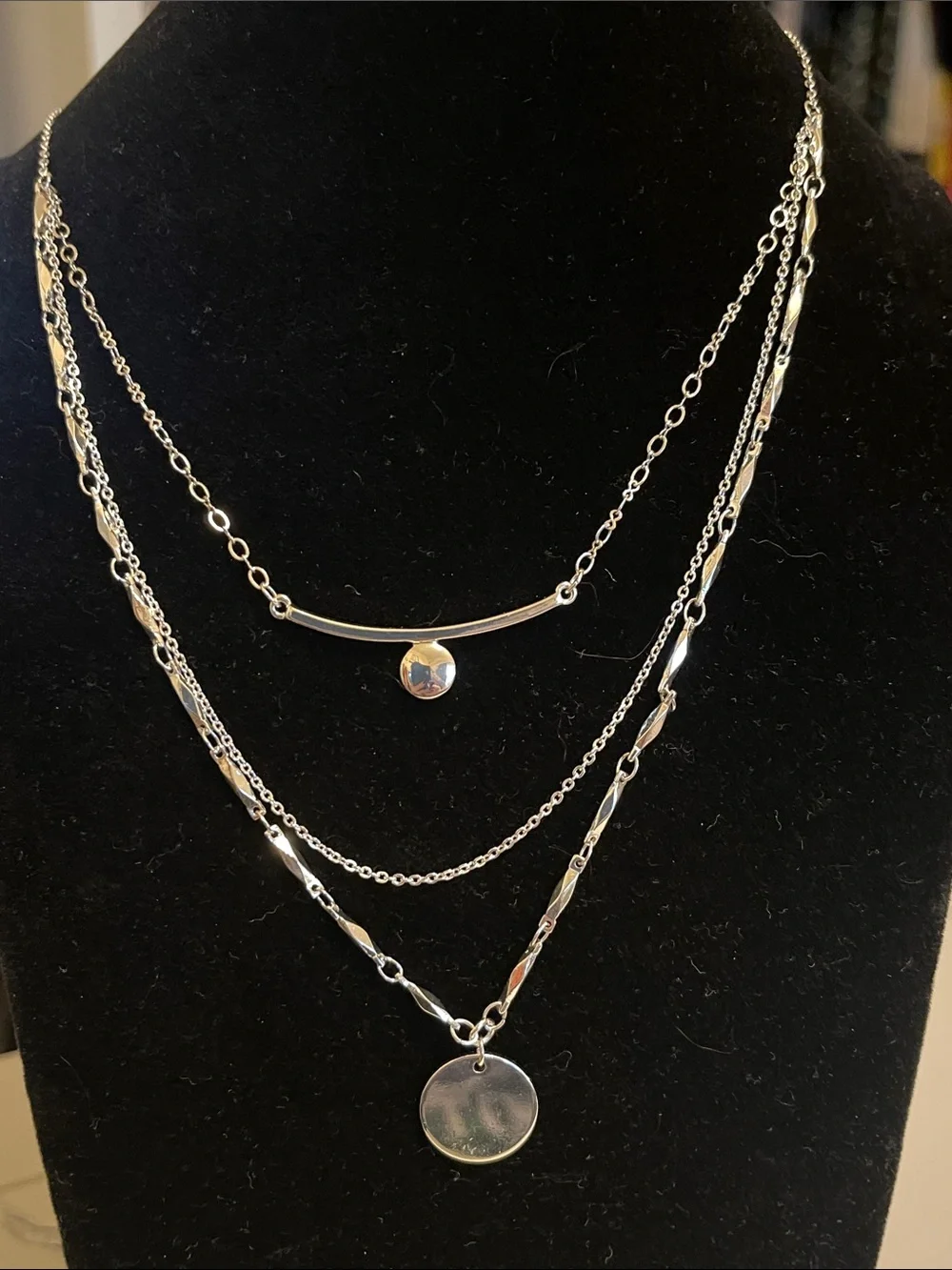 Nine West Layered Silver-Tone Disc & Bar Necklace